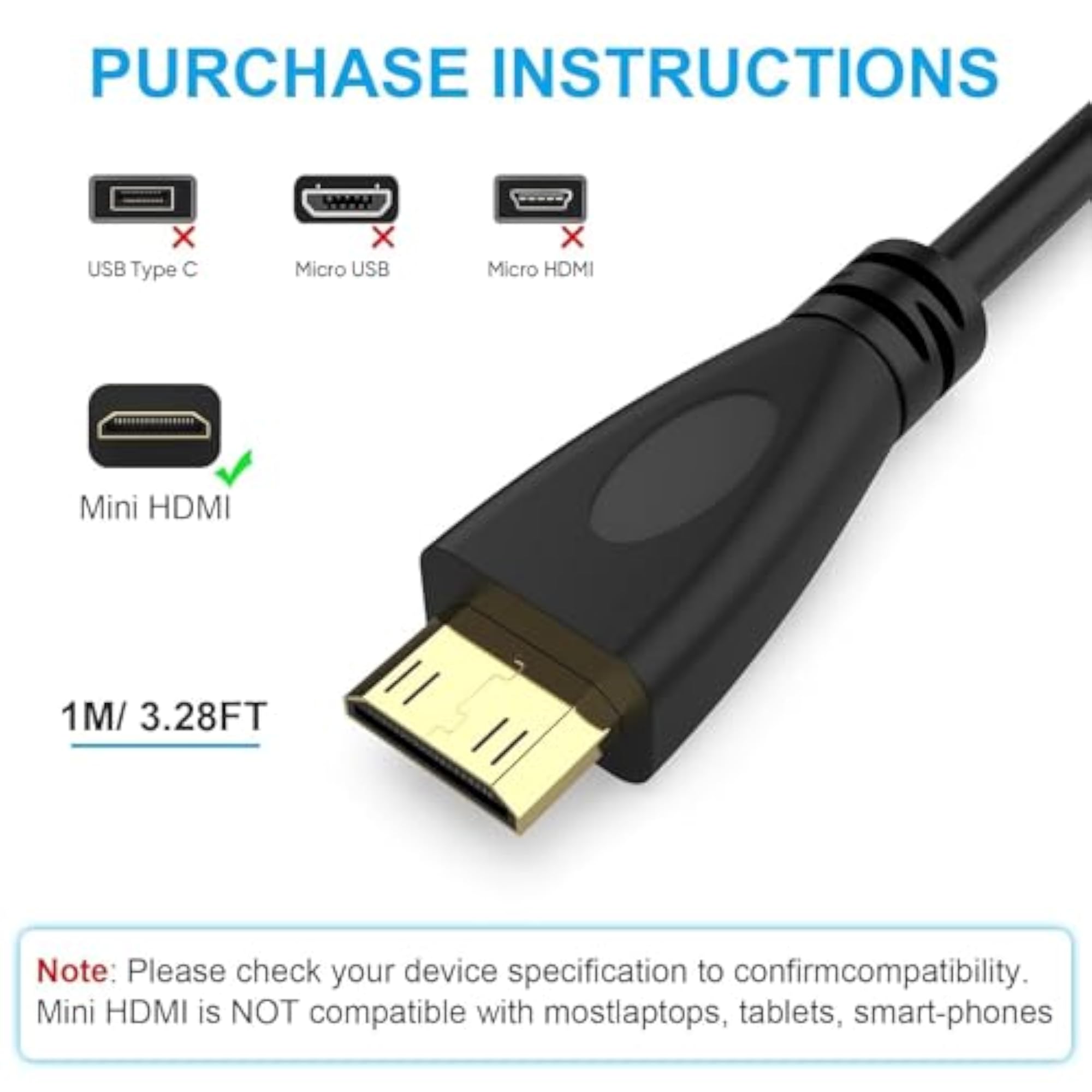 High Speed Mini HDMI Cable, 1.5 Meter, 4K Compatible